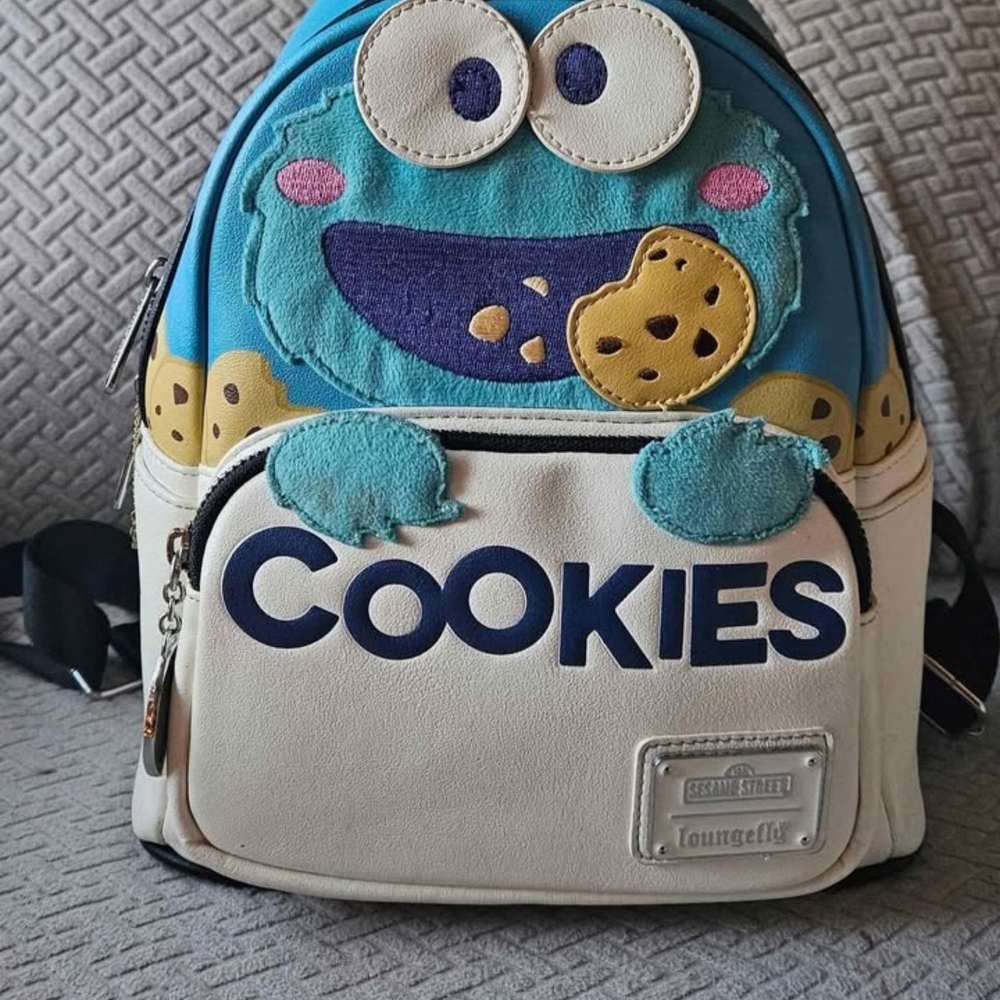 Loungefly Cookie Monster Kids Backpack - Blue and Cream